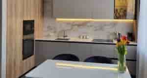 Кухня в современном стиле с гладкими фасадами и хорошей фурнитурой. Кухня европейская, фасады пластик….