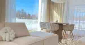 Замечательный интерьер загородного дома с панорамным остеклением. Шикарная реализация проекта с интересной мебелью. Много…